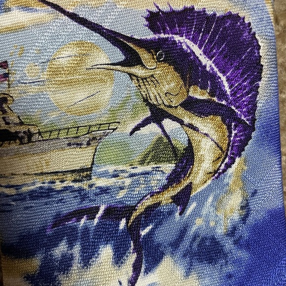 Tommy Bahama Men's Silk Tie Blue Marlin Ocean Scene Nautical Coastal‎ 3x56 - Picture 2 of 4